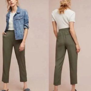 Anthropologie Essential Crepe Pull-On Trouser Pant in Olive Green